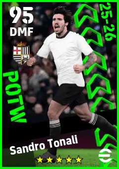 Sandro Tonali eFootball 2026 player card — 95 OVR DMF
