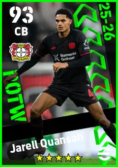 Jarell Quansah eFootball 2026 player card — 93 OVR CB