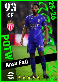 Ansu Fati eFootball 2026 player card — 93 OVR CF