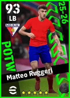 Matteo Ruggeri eFootball 2026 player card — 93 OVR LB