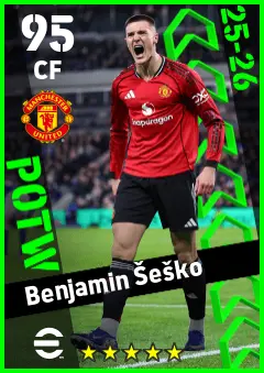 Benjamin Sesko eFootball 2026 player card — 95 OVR CF