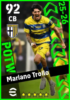 Mariano Troilo eFootball 2026 player card — 92 OVR CB