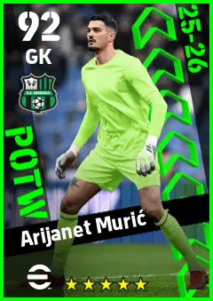 Arijanet Muric eFootball 2026 player card — 92 OVR GK