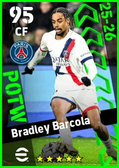 Bradley Barcola eFootball 2026 player card — 95 OVR CF