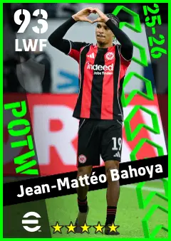 Jean-Matteo Bahoya eFootball 2026 player card — 93 OVR LWF