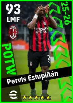 Pervis Estupinan eFootball 2026 player card — 93 OVR LMF
