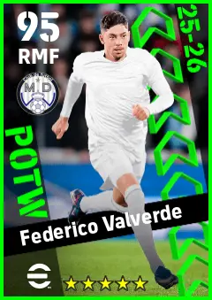 Federico Valverde eFootball 2026 player card — 95 OVR RMF
