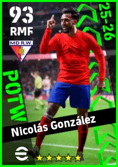 Nicolas Gonzalez eFootball 2026 player card — 93 OVR RMF
