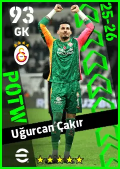 Ugurcan Cakir eFootball 2026 player card — 93 OVR GK