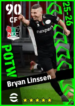 Bryan Linssen eFootball 2026 player card — 90 OVR CF
