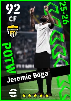 Jeremie Boga eFootball 2026 player card — 92 OVR CF