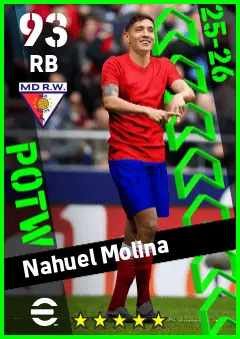 Nahuel Molina eFootball 2026 player card — 93 OVR RB