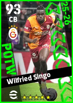 Wilfried Singo eFootball 2026 player card — 93 OVR CB