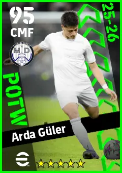 Arda Guler eFootball 2026 player card — 95 OVR CMF