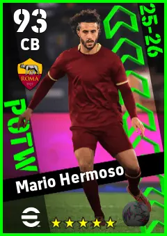Mario Hermoso eFootball 2026 player card — 93 OVR CB