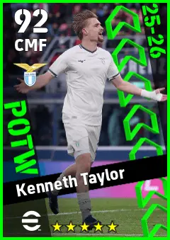 Kenneth Taylor eFootball 2026 player card — 92 OVR CMF