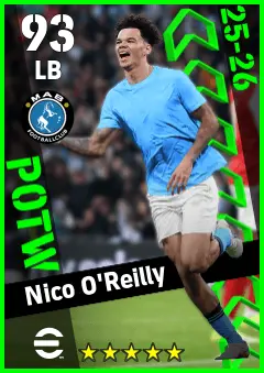 Nico O Reilly eFootball 2026 player card — 93 OVR LB