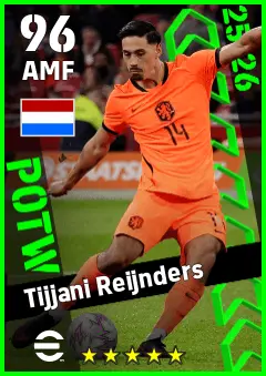Tijjani Reijnders eFootball 2026 player card — 96 OVR AMF
