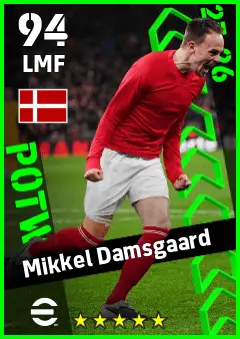 Mikkel Damsgaard eFootball 2026 player card — 94 OVR LMF