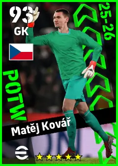 Matej Kovar eFootball 2026 player card — 93 OVR GK