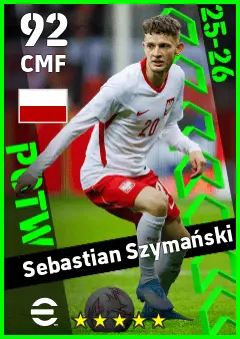 Sebastian Szymanski eFootball 2026 player card — 92 OVR CMF