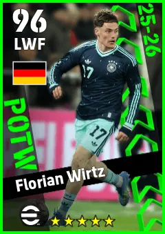 Florian Wirtz eFootball 2026 player card — 96 OVR LWF