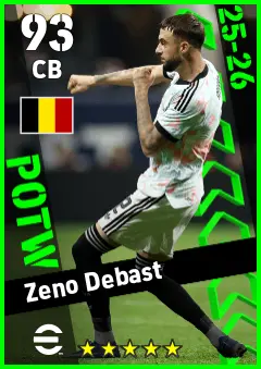 Zeno Debast eFootball 2026 player card — 93 OVR CB