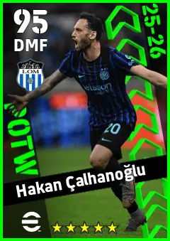 Hakan Calhanoglu eFootball 2026 player card — 95 OVR DMF