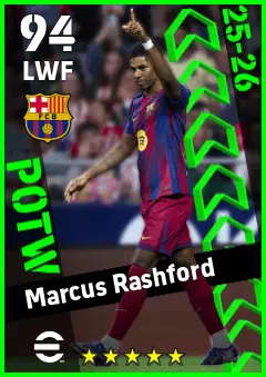 Marcus Rashford eFootball 2026 player card — 94 OVR LWF