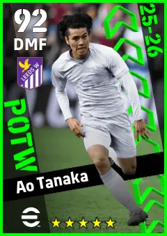 Ao Tanaka eFootball 2026 player card — 92 OVR DMF