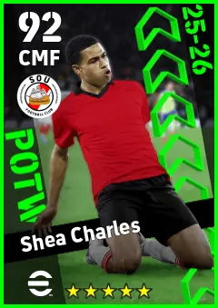 Shea Charles eFootball 2026 player card — 92 OVR CMF