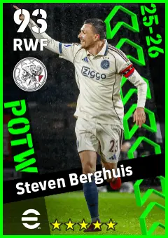 Steven Berghuis eFootball 2026 player card — 93 OVR RWF