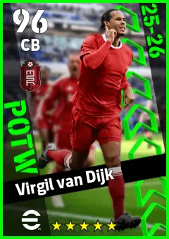 Virgil van Dijk eFootball 2026 player card — 96 OVR CB