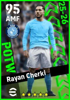 Rayan Cherki eFootball 2026 player card — 95 OVR AMF
