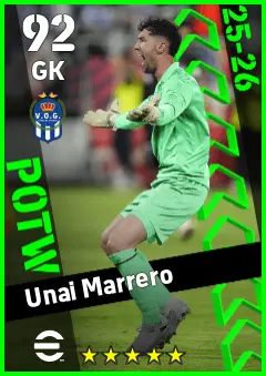 Unai Marrero eFootball 2026 player card — 92 OVR GK