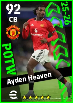 Ayden Heaven eFootball 2026 player card — 92 OVR CB