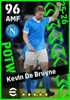 Kevin De Bruyne eFootball 2026 player card — 96 OVR AMF