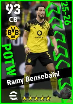 Ramy Bensebaini eFootball 2026 player card — 93 OVR CB