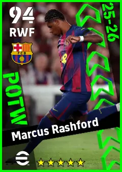 Marcus Rashford eFootball 2026 player card — 94 OVR RWF