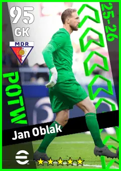 Jan Oblak eFootball 2026 player card — 95 OVR GK