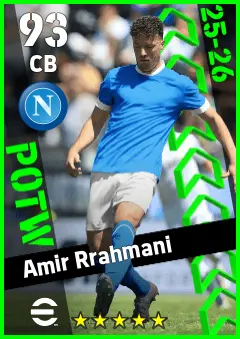 Amir Rrahmani eFootball 2026 player card — 93 OVR CB