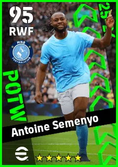 Antoine Semenyo eFootball 2026 player card — 95 OVR RWF