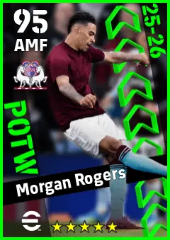 Morgan Rogers eFootball 2026 player card — 95 OVR AMF