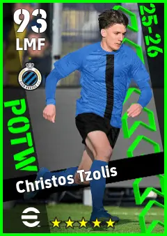 Christos Tzolis eFootball 2026 player card — 93 OVR LMF