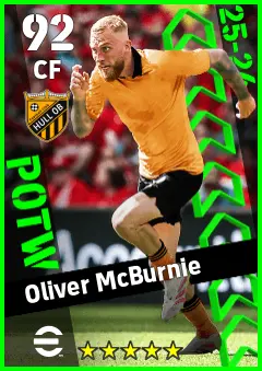Oliver McBurnie eFootball 2026 player card — 92 OVR CF