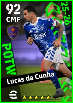 Lucas da Cunha eFootball 2026 player card — 92 OVR CMF