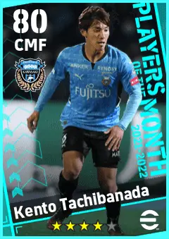 Kento Tachibanada eFootball 2026 player card — 80 OVR CMF