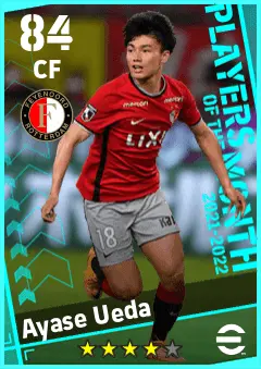 Ayase Ueda eFootball 2026 player card — 84 OVR CF