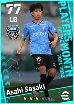 Asahi Sasaki eFootball 2026 player card — 77 OVR LB