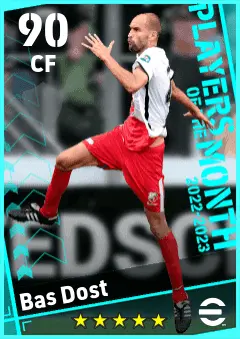 Bas Dost eFootball 2026 player card — 90 OVR CF